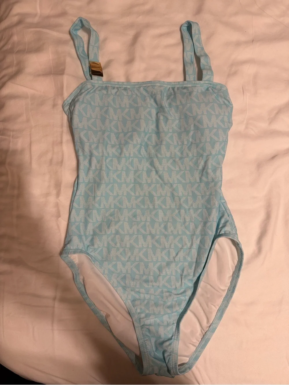 MICHAEL Michael Kors Light Blue MK Logo One-Piece Swimsuit